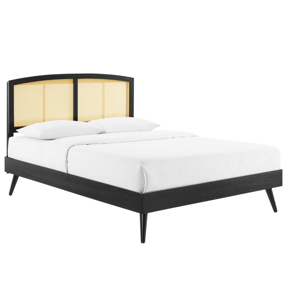 MOD-6702-BLK Sierra Cane & Wood Platform Bed with Splayed Legs, Black - King Size