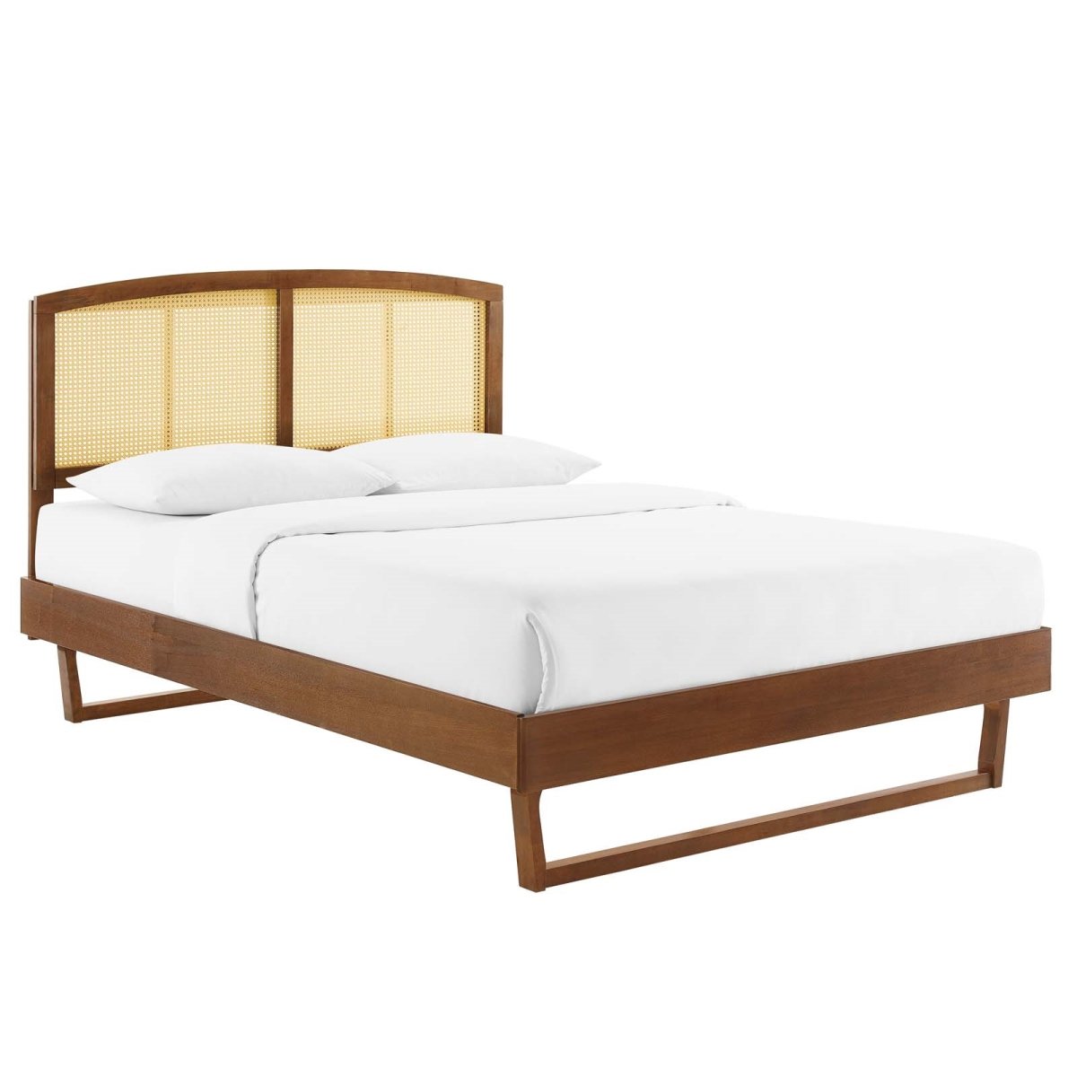 MOD-6701-WAL 84 in. Sierra Cane & Wood Platform Bed with Angular Legs, Walnut - King Size -  Modway Furniture