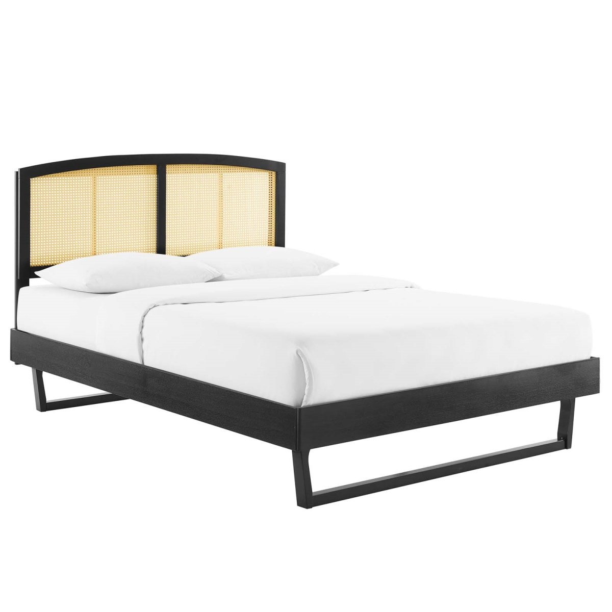 MOD-6701-BLK Sierra Cane & Wood Platform Bed with Angular Legs, Black - King Size -  Modway Furniture