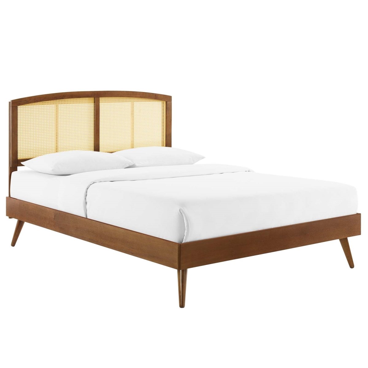 MOD-6700-WAL Sierra Cane & Wood Platform Bed with Splayed Legs, Walnut - Full Size -  Modway Furniture