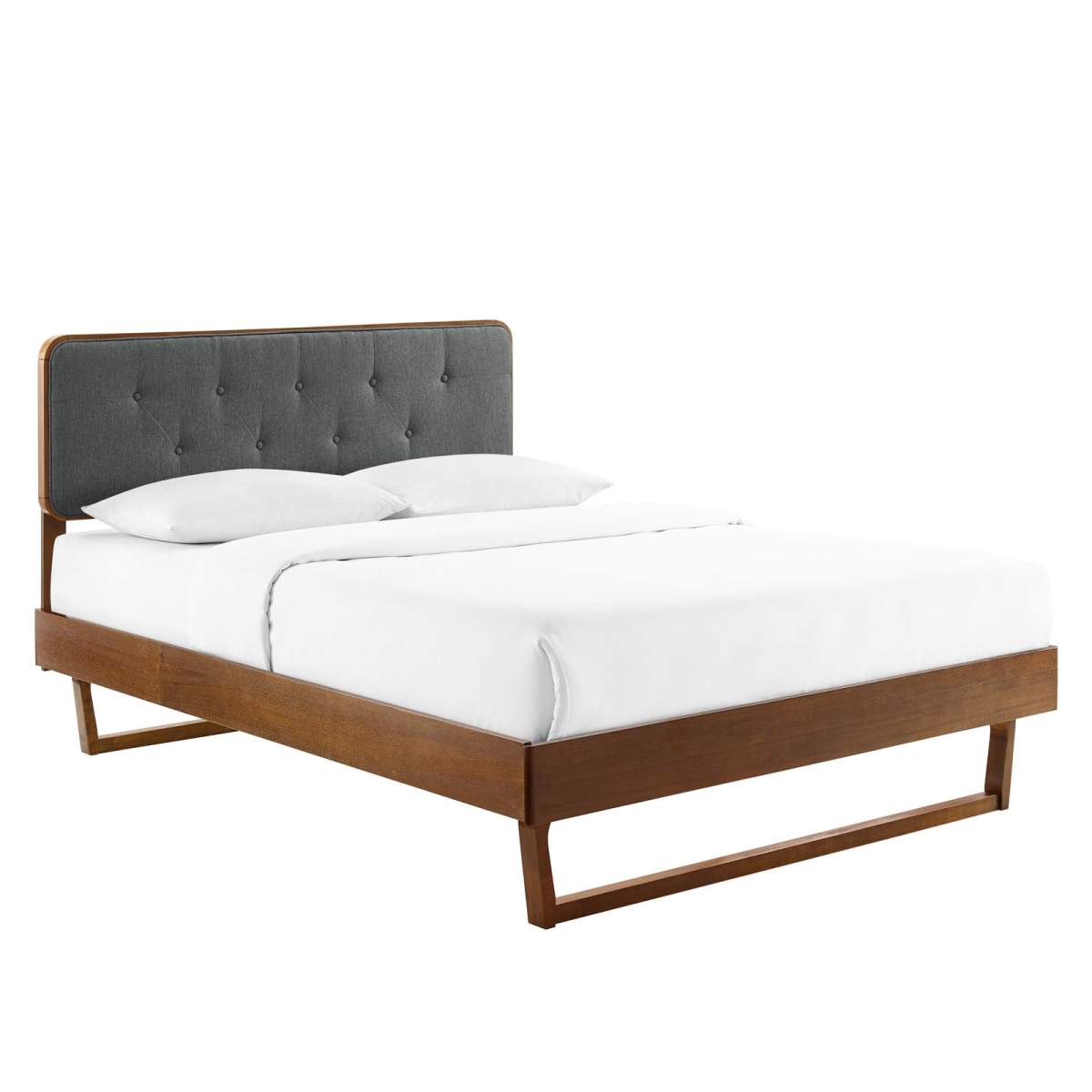 MOD-6643-WAL-CHA Bridgette Wood Platform Bed with Angular Frame, Walnut & Charcoal - Full Size