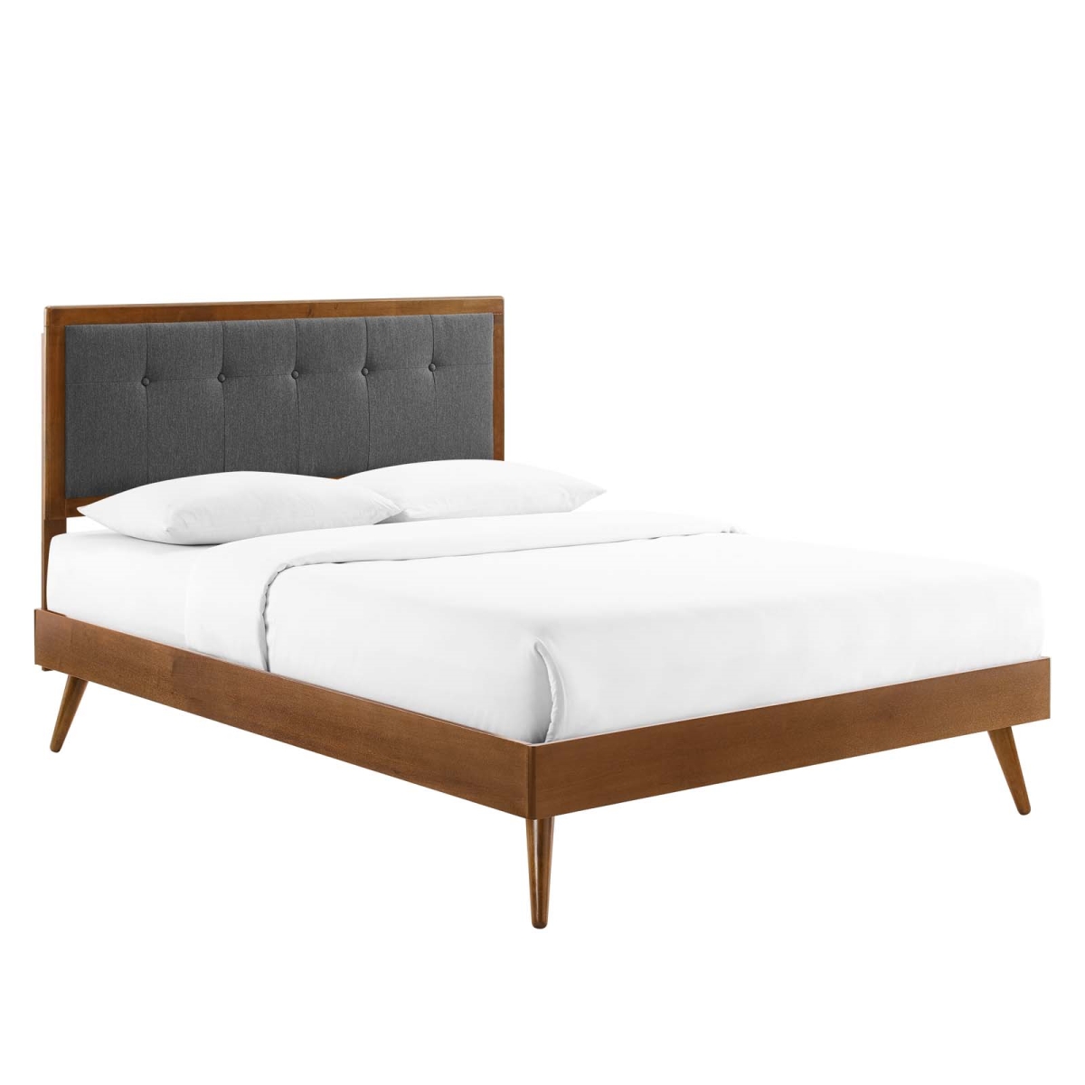 Willow Wood Platform Bed with Splayed Legs, Walnut & Charcoal - Full Size