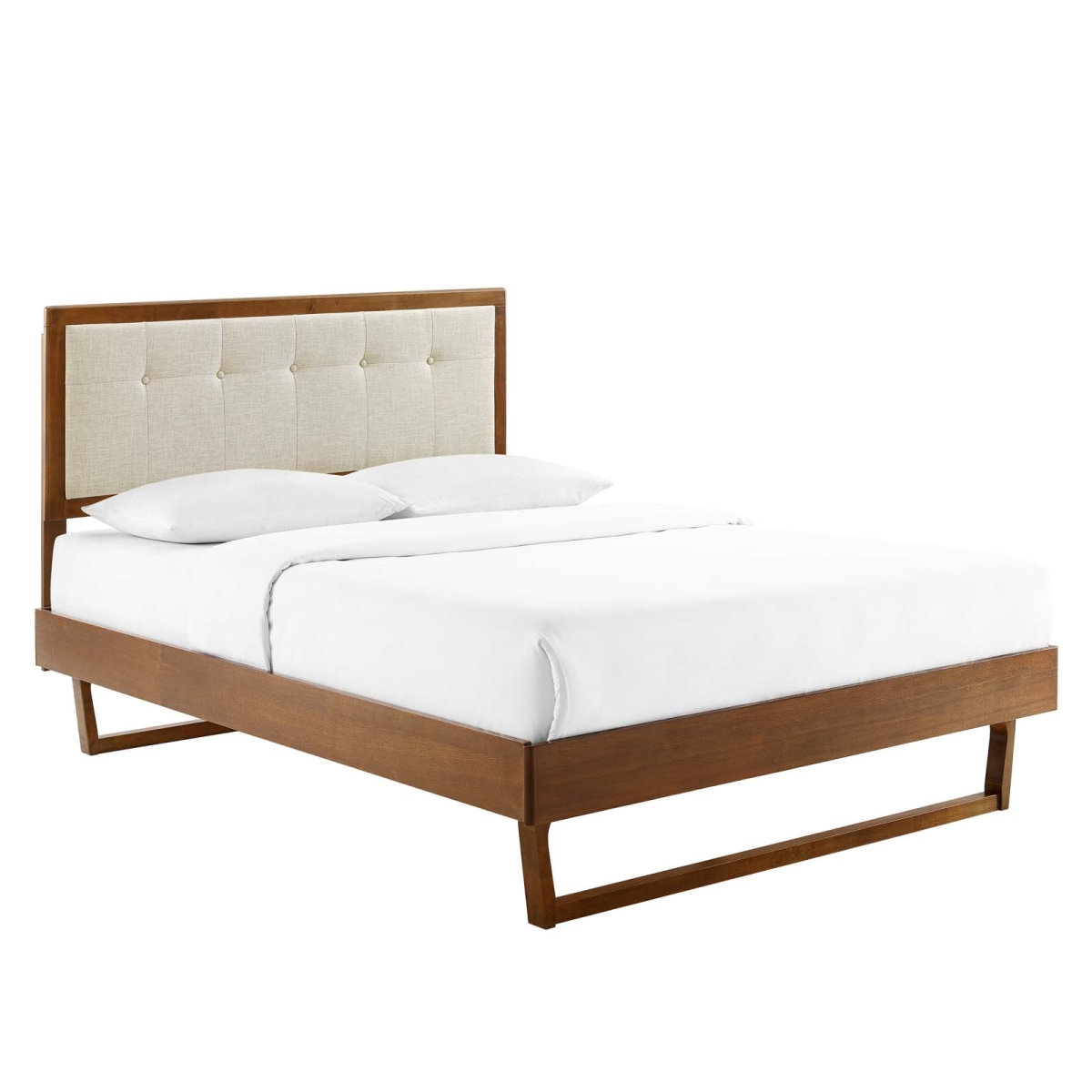 MOD-6635-WAL-BEI Willow King Size Wood Platform Bed with Angular Frame, Walnut Beige
