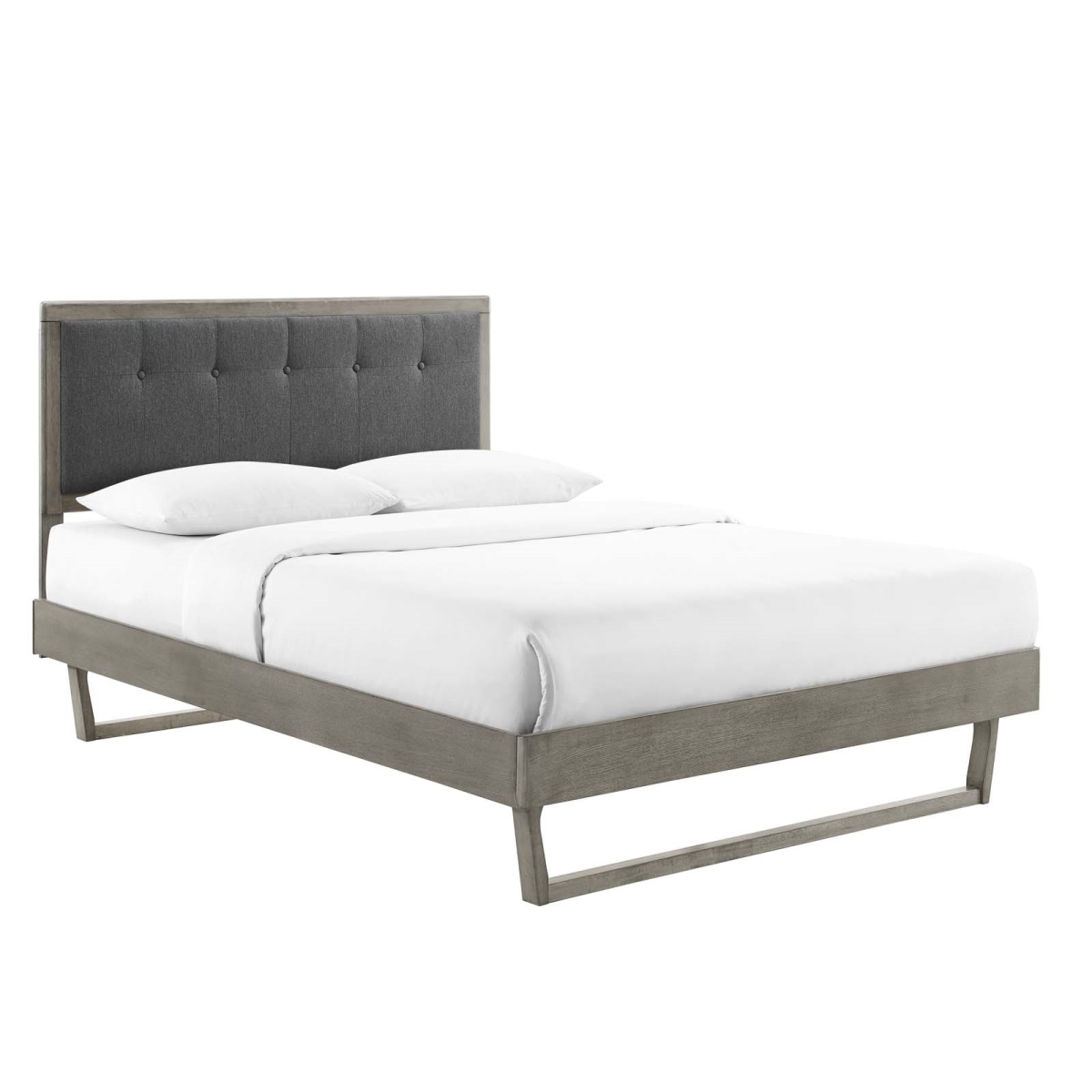 MOD-6635-GRY-CHA 83 in. Willow Wood Platform Bed with Angular Frame, Gray & Charcoal - King Size