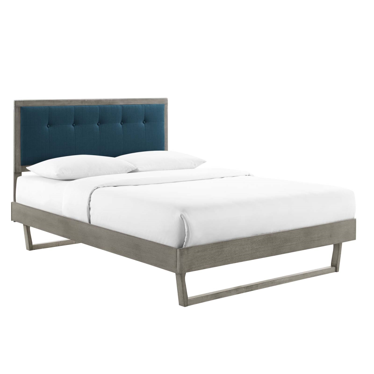 MOD-6635-GRY-AZU 83 in. Willow Wood Platform Bed with Angular Frame, Gray & Azure - King Size