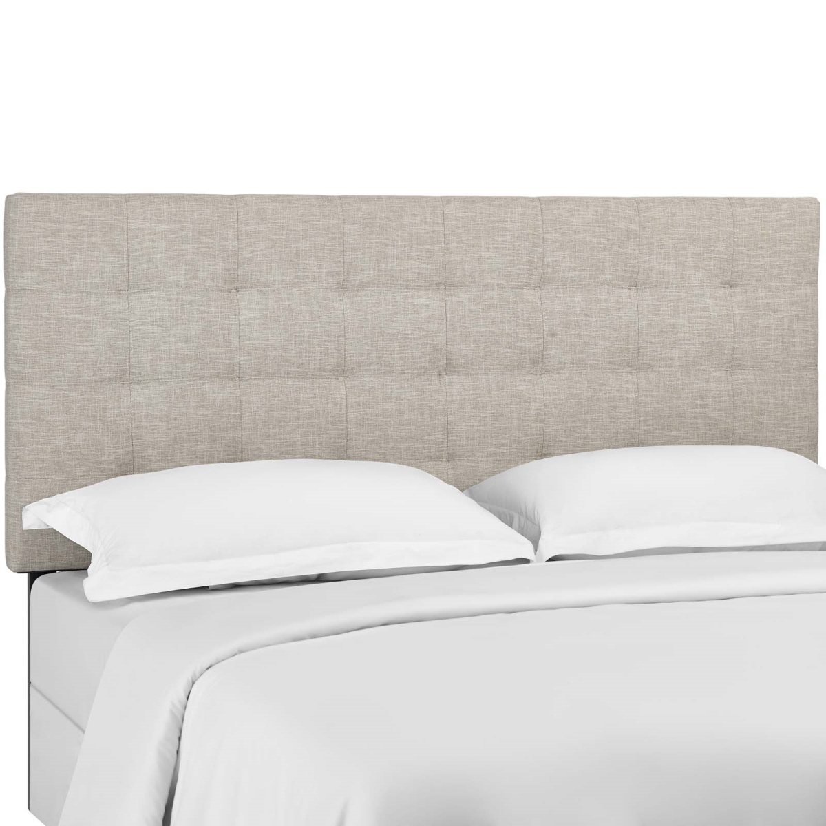 Paisley Tufted & California Upholstered Linen Fabric Headboard - Beige - King Size