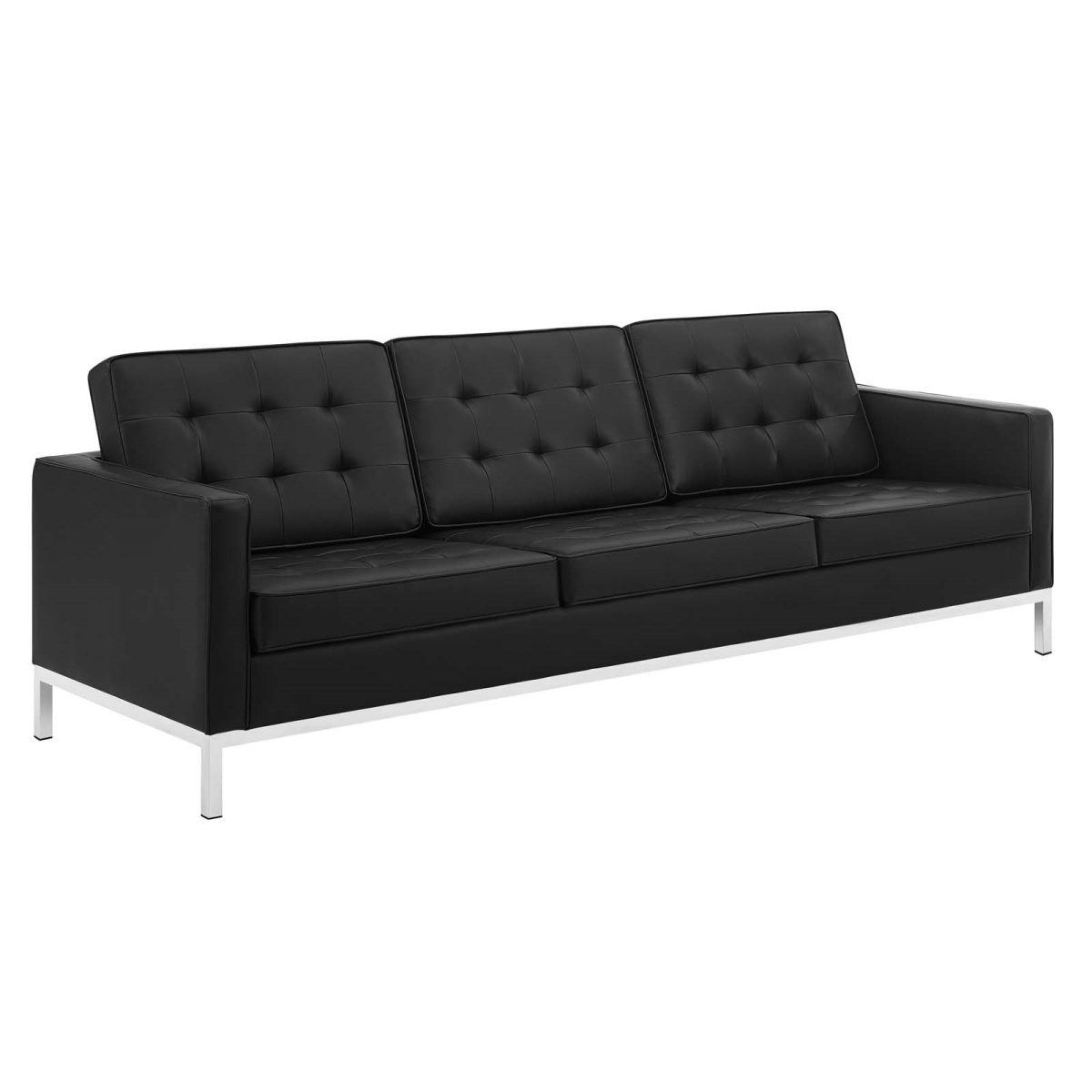 EEI-3385-SLV-BLK 31 x 32 x 91 in. Silver Loft Tufted Upholstered Faux Leather Sofa, Black
