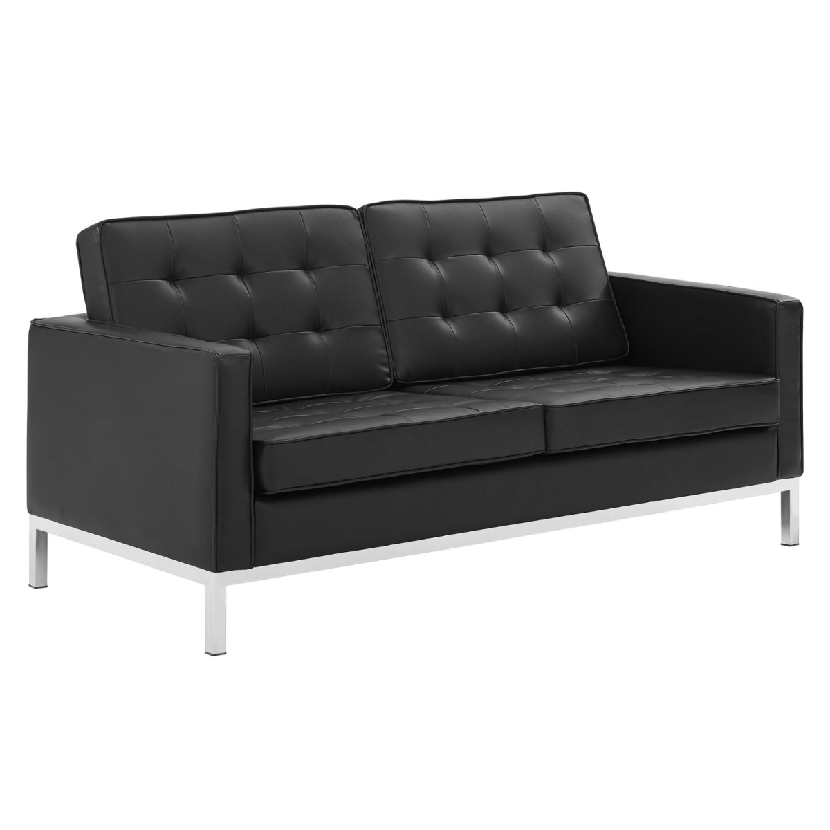 EEI-3388-SLV-BLK Loft Tufted Upholstered Faux Leather Loveseat, Silver Black