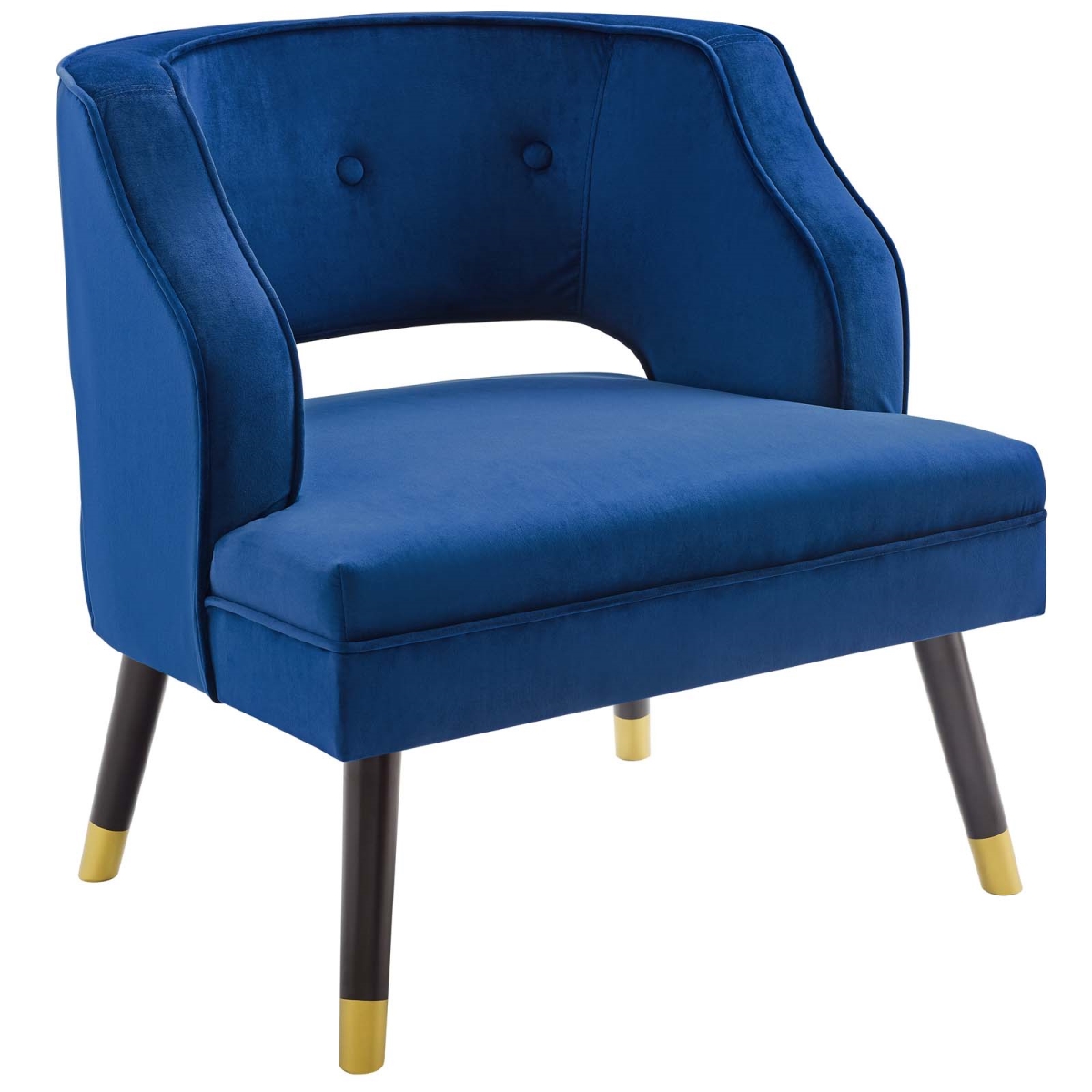EEI-3579-NAV Traipse Button Tufted Open Back Performance Velvet Armchair, Navy