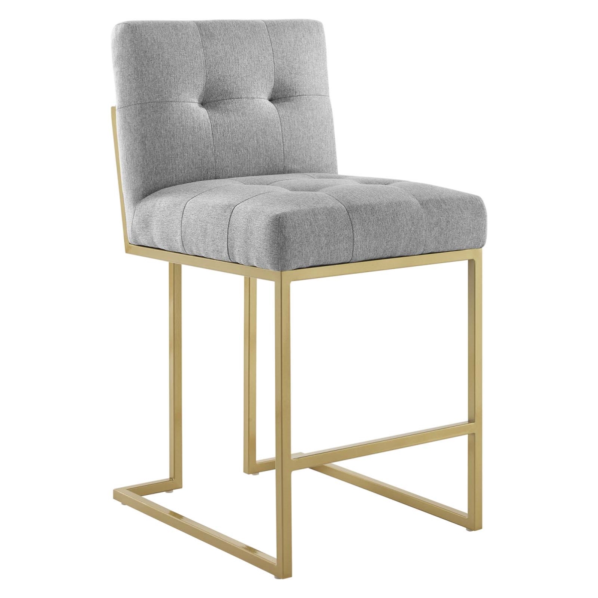 Privy Stainless Steel Upholstered Fabric Counter Stool, Gold & Light Gray