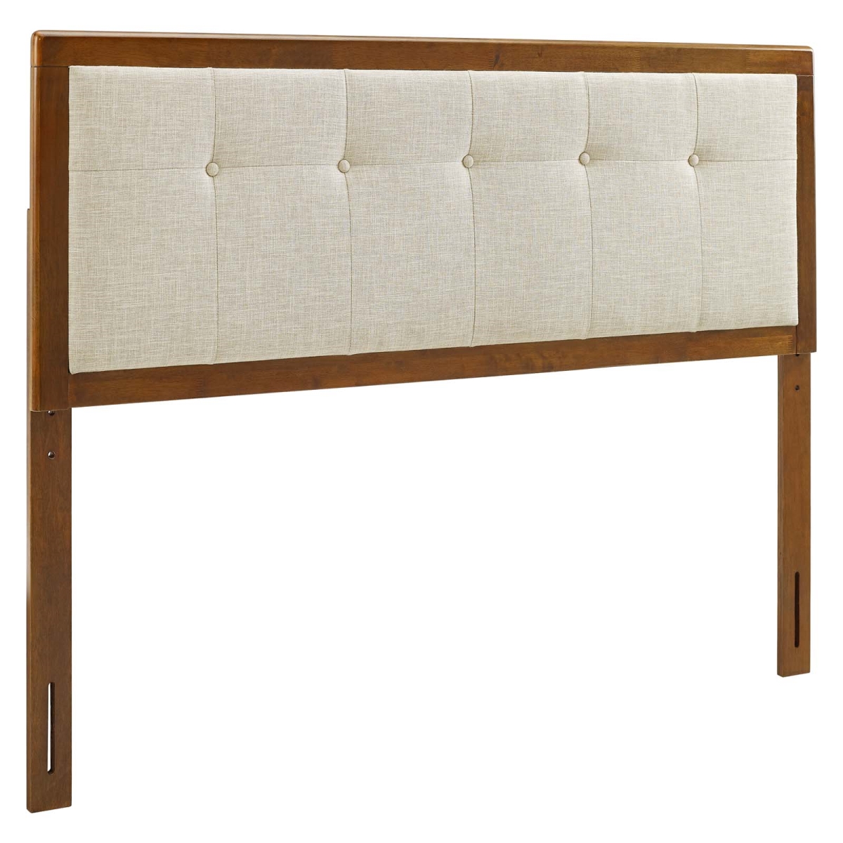 MOD-6227-WAL-BEI Draper Tufted King Size Fabric & Wood Headboard, Walnut Beige