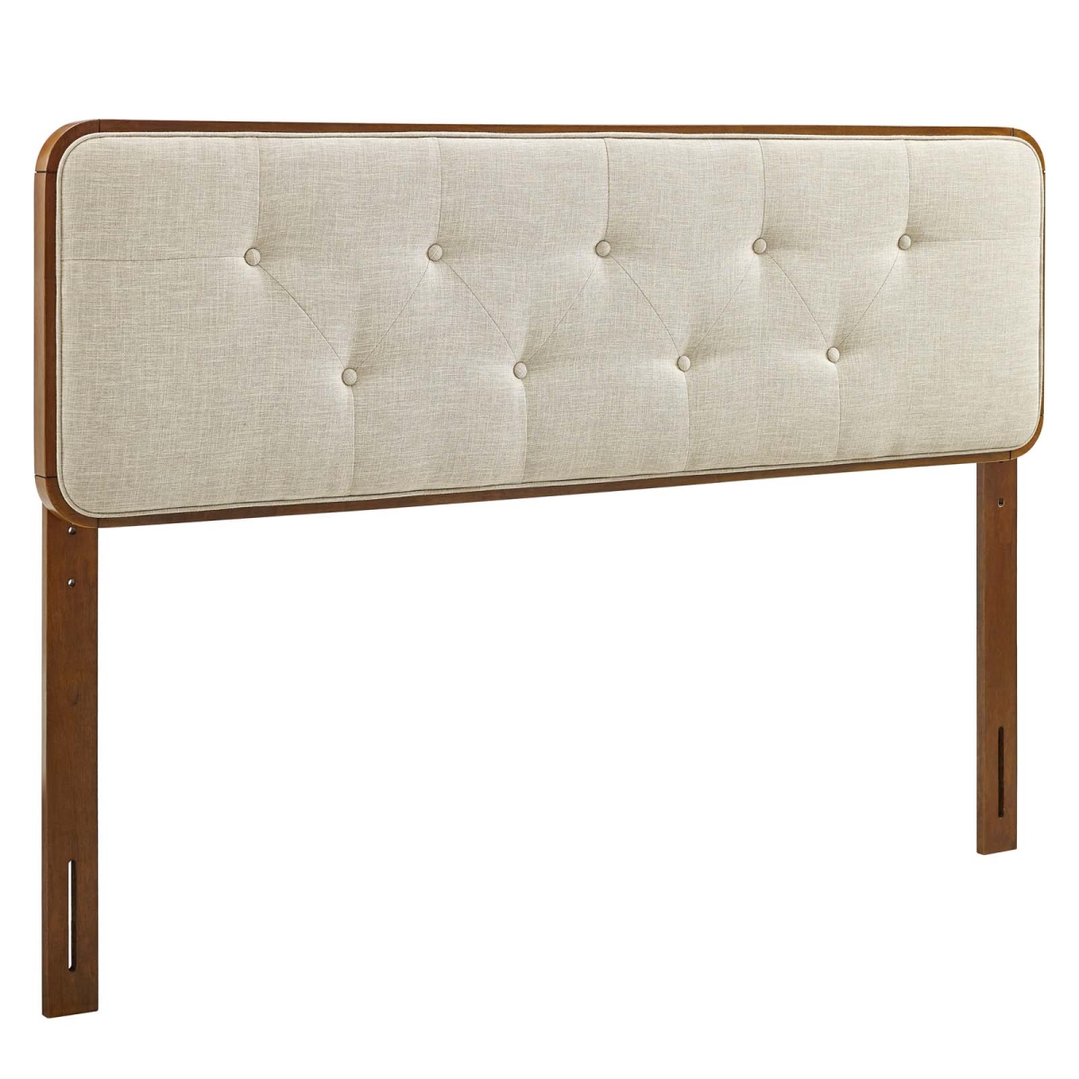 MOD-6233-WAL-BEI Collins Tufted Full Size Fabric & Wood Headboard, Walnut Beige