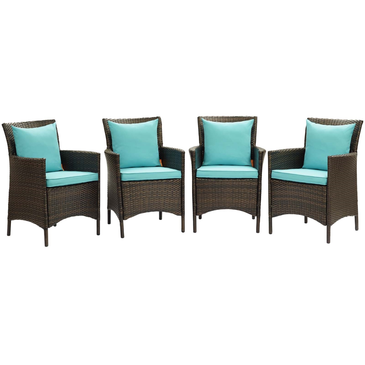 EEI-4031-BRN-TRQ Conduit Outdoor Patio Wicker Rattan Dining Armchair, Brown Turquoise - Set of 4 -  Modway Furniture
