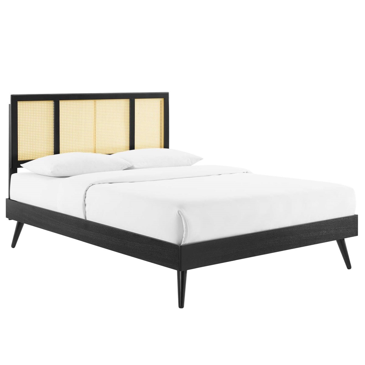 MOD-6698-BLK 79.5 in. Kelsea Cane & Wood Platform Bed with Splayed Legs, Black - King Size -  Modway Furniture