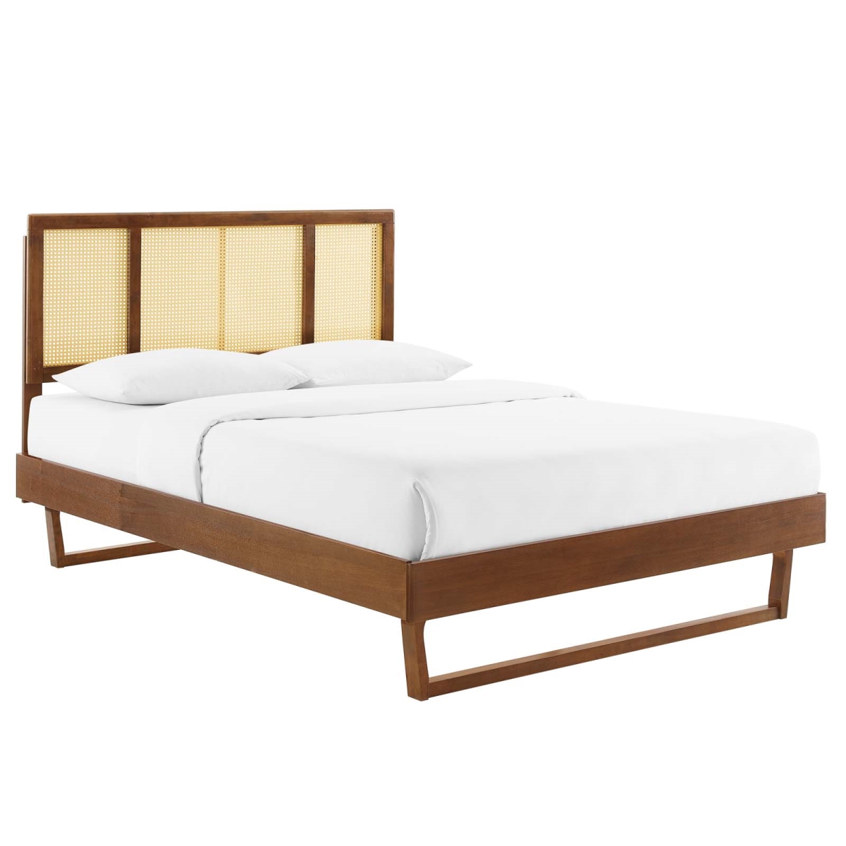 MOD-6697-WAL 79.5 in. Kelsea Cane & Wood Platform Bed with Angular Legs, Walnut - King Size -  Modway Furniture