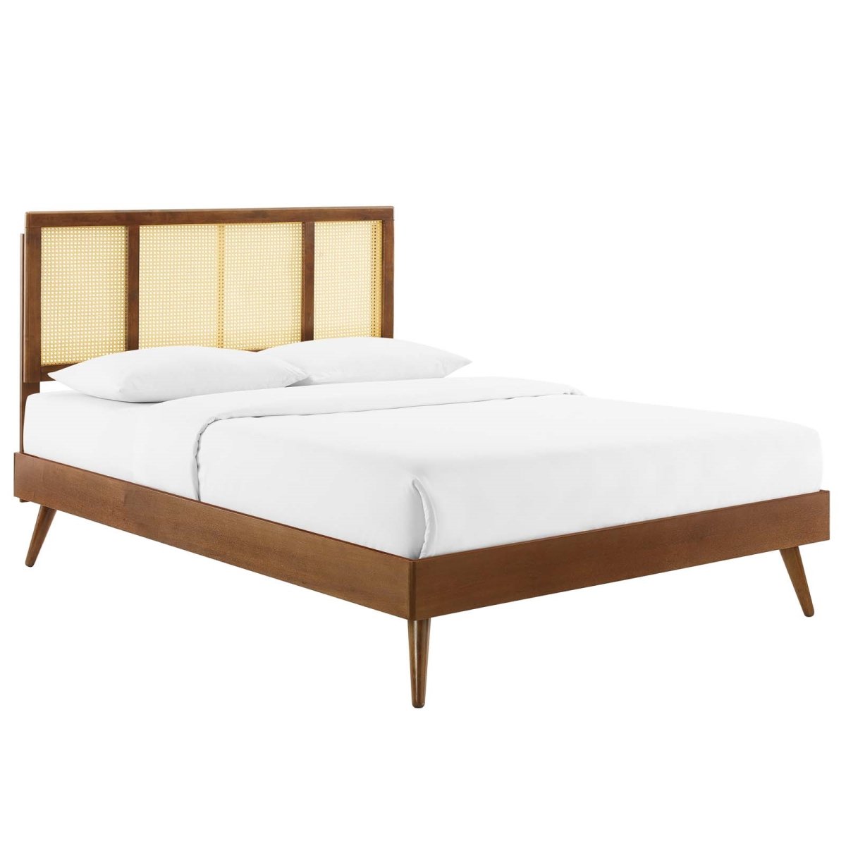 MOD-6696-WAL Kelsea Cane & Wood Platform Bed with Splayed Legs, Walnut - Full Size -  Modway Furniture