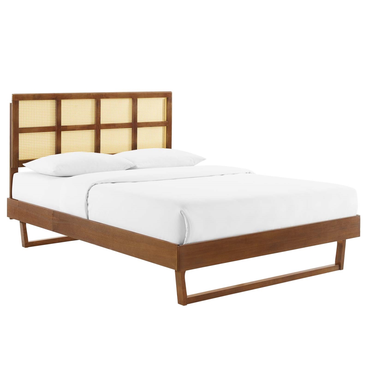 MOD-6377-WAL 84 in. Sidney Cane & Wood Platform Bed with Angular Legs, Walnut - King Size -  Modway Furniture