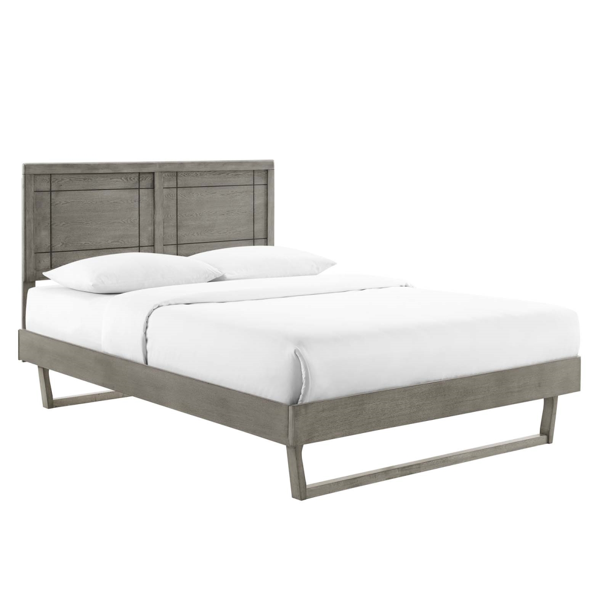 MOD-6625-GRY 78 in. Marlee Wood Platform Bed with Angular Frame, Gray - Full Size