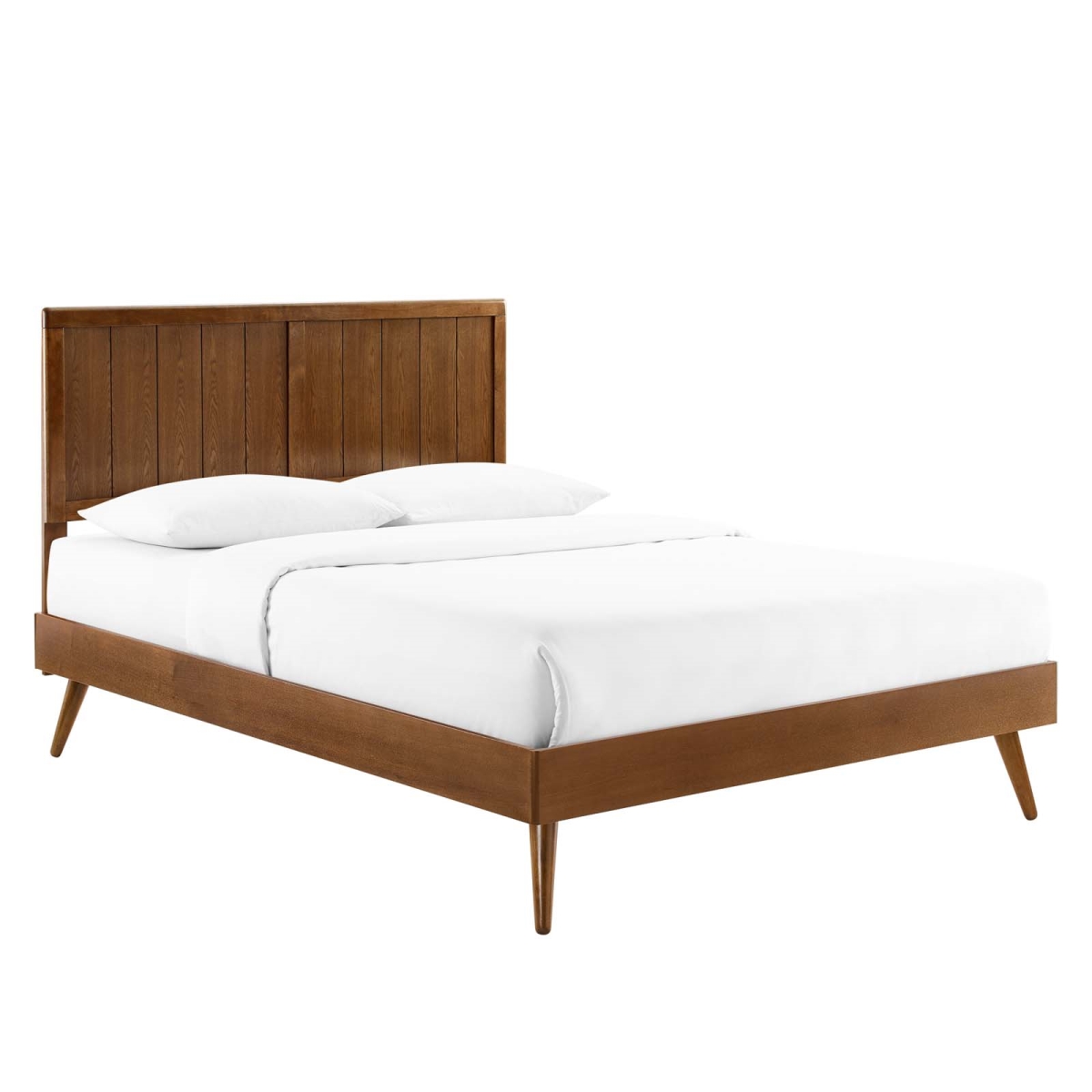 MOD-6621-WAL Alana Twin Size Wood Platform Bed with Splayed Legs, Walnut