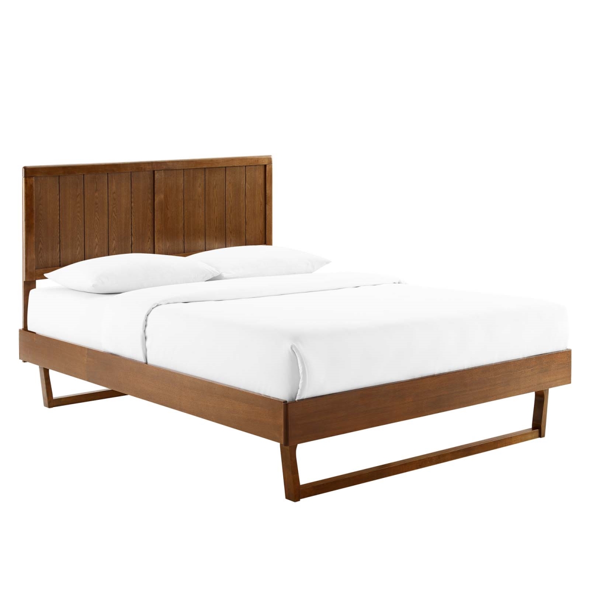 MOD-6618-WAL Alana Twin Size Wood Platform Bed with Angular Frame, Walnut
