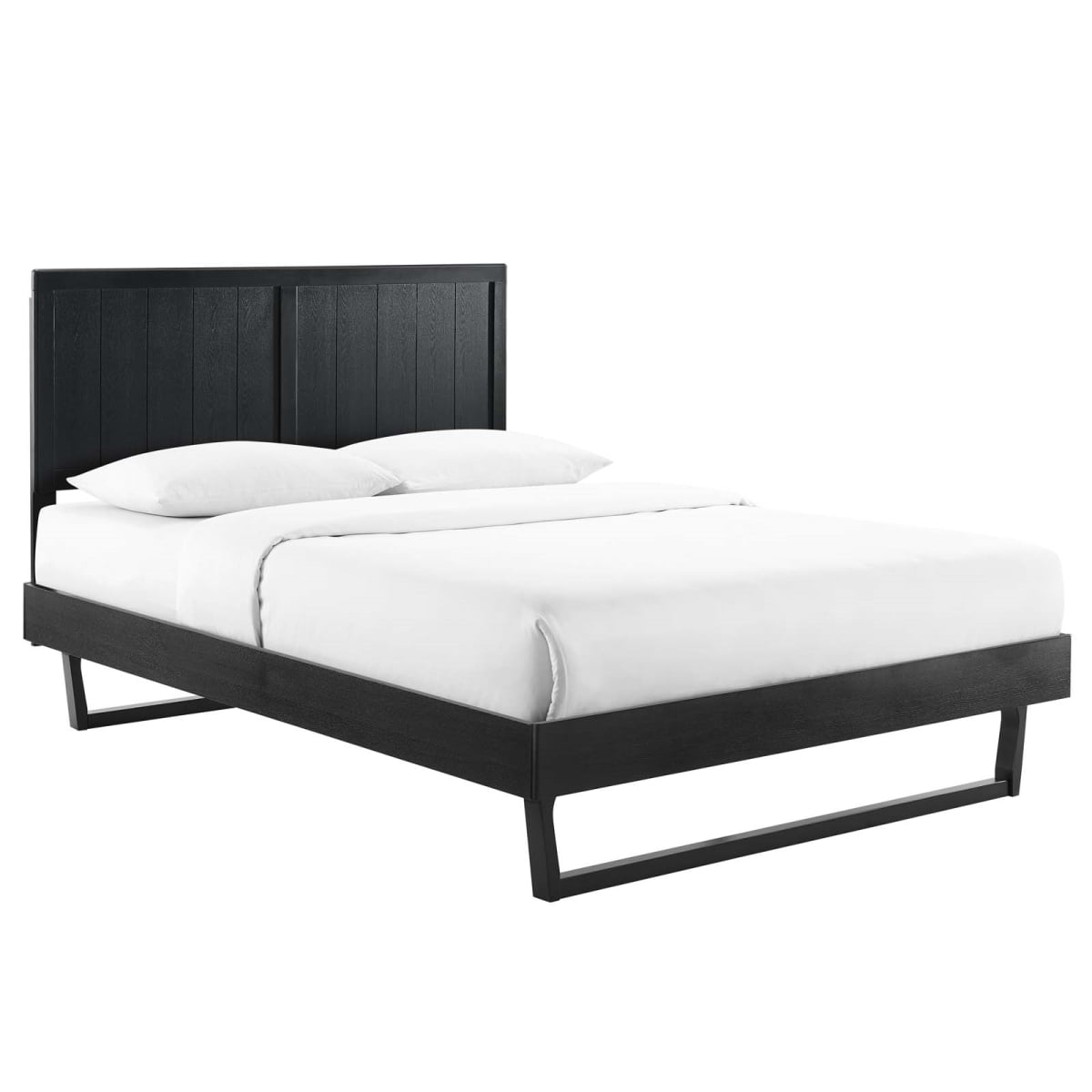 MOD-6616-BLK Alana Full Size Wood Platform Bed with Angular Frame, Black
