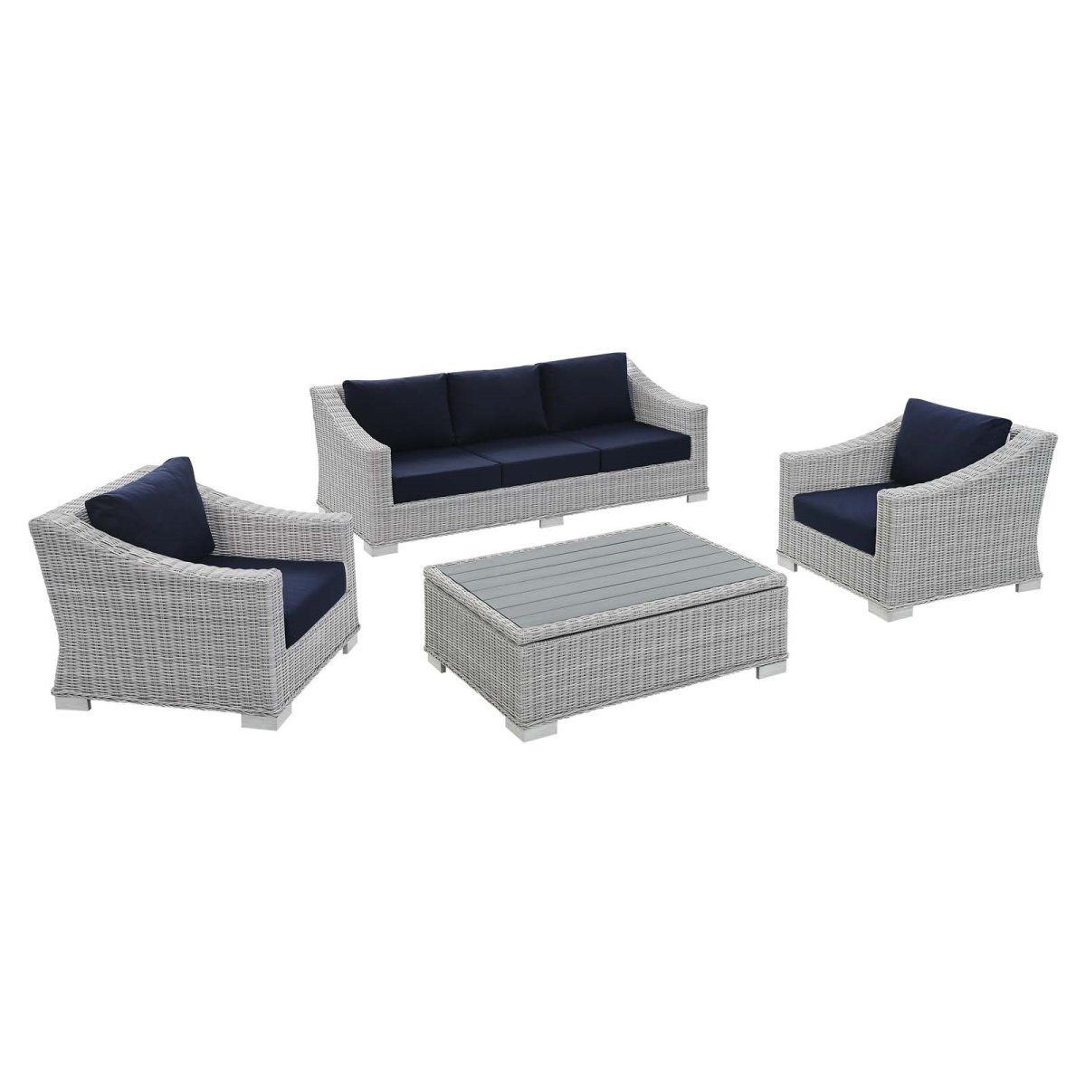 EEI-4359-LGR-NAV Conway Sunbrella Outdoor Patio Wicker Rattan Furniture Set, Light Gray & Navy - 4 Piece -  Modway Furniture