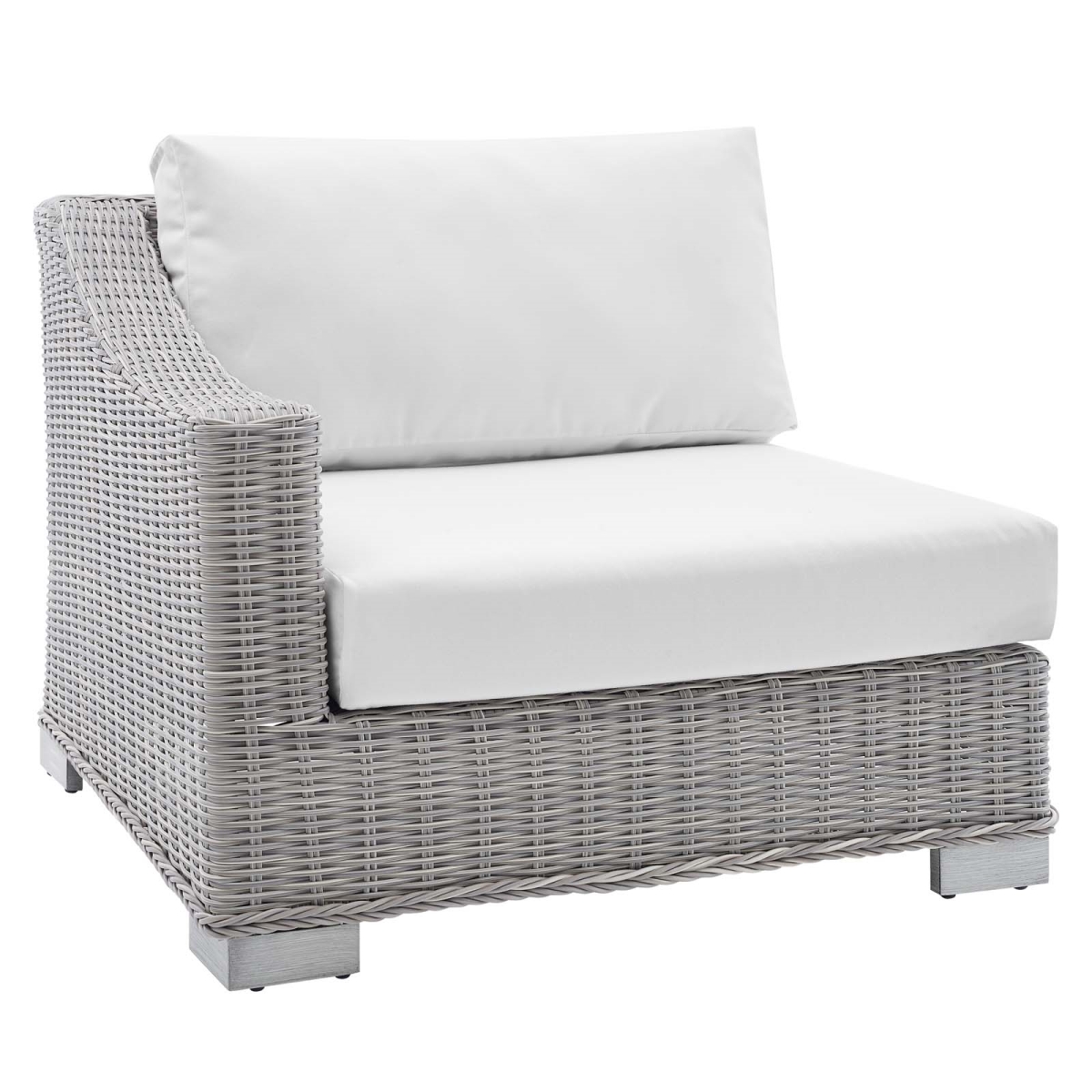 EEI-3975-LGR-WHI Conway Sunbrella Outdoor Patio Wicker Rattan Left-Arm Chair, Light Gray White -  Modway Furniture