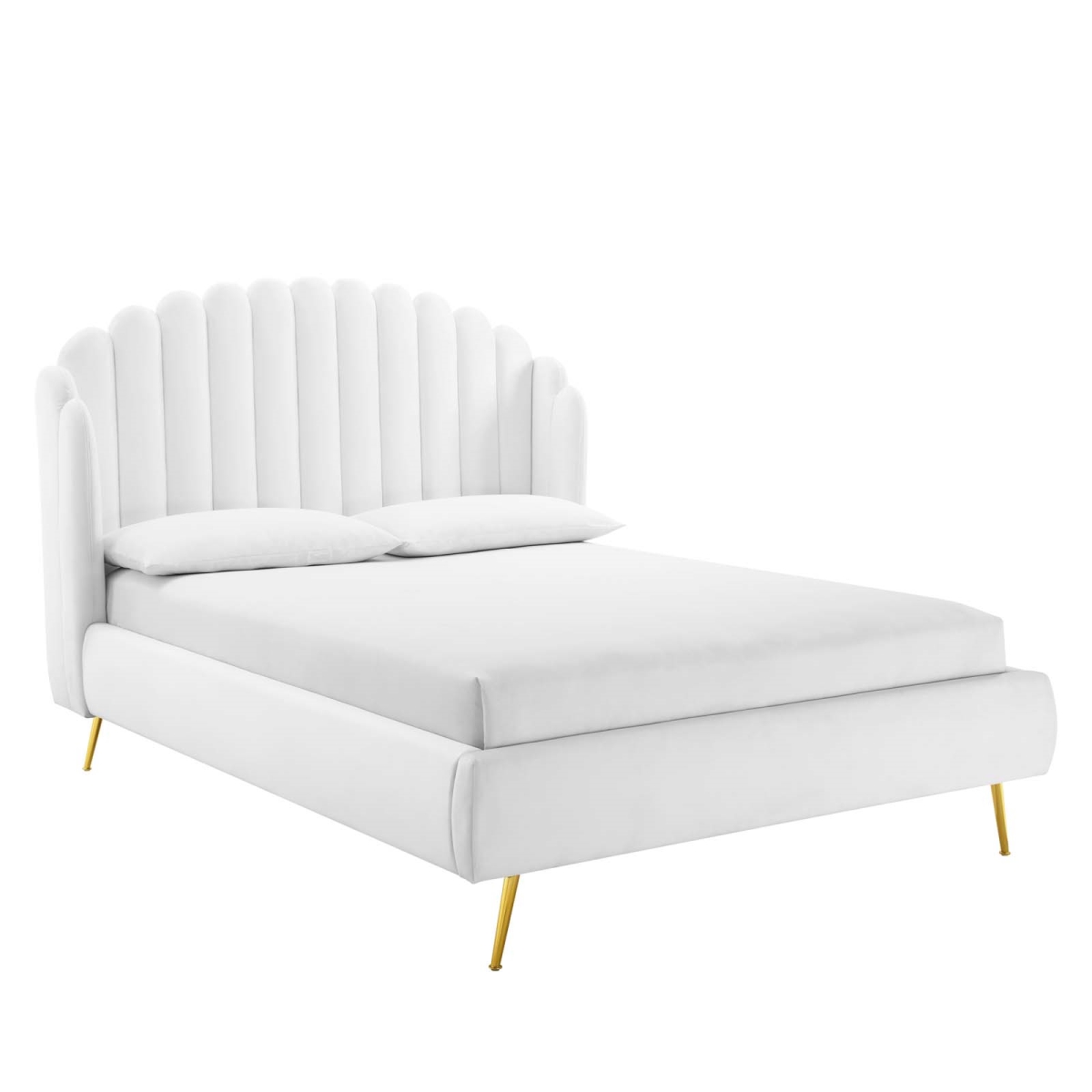 MOD-6282-WHI Lana Queen Size Performance Velvet Wingback Platform Bed, White