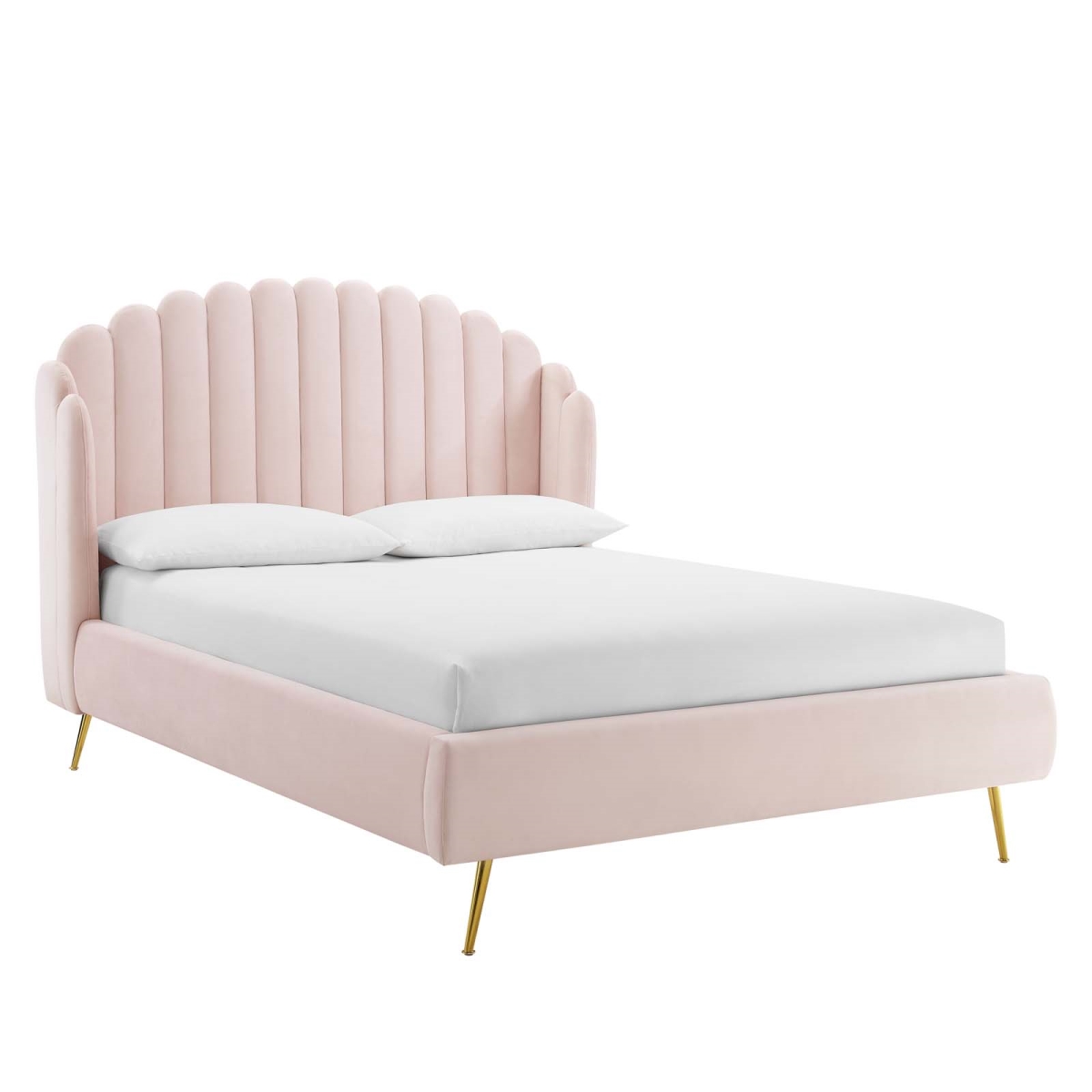 MOD-6282-PNK Lana Queen Performance Velvet Wingback Platform Bed, Pink