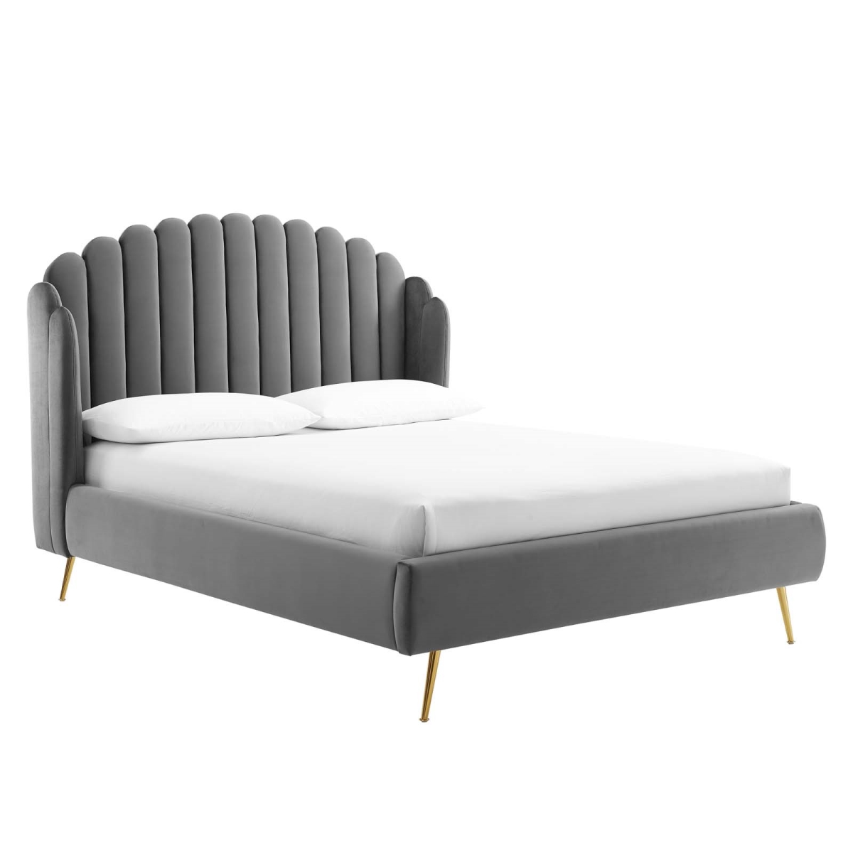 MOD-6282-GRY Lana Queen Size Performance Velvet Wingback Platform Bed, Gray