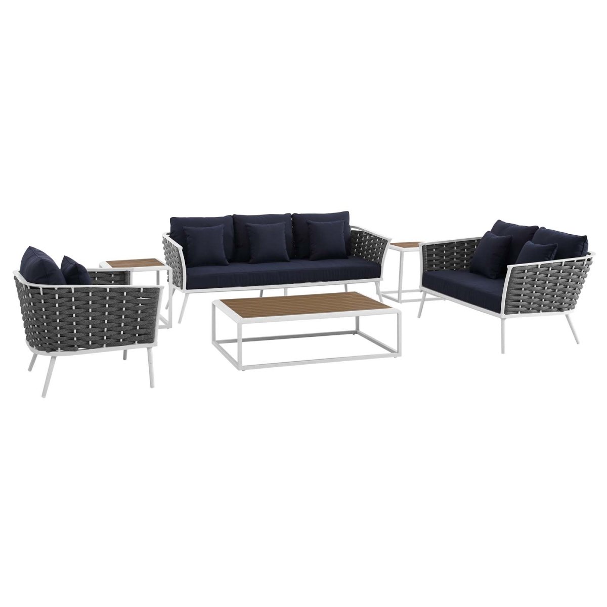 EEI-3159-WHI-NAV-SET Stance Outdoor Patio Aluminum Sectional Sofa Set, White Navy - 6 Piece -  Modway Furniture