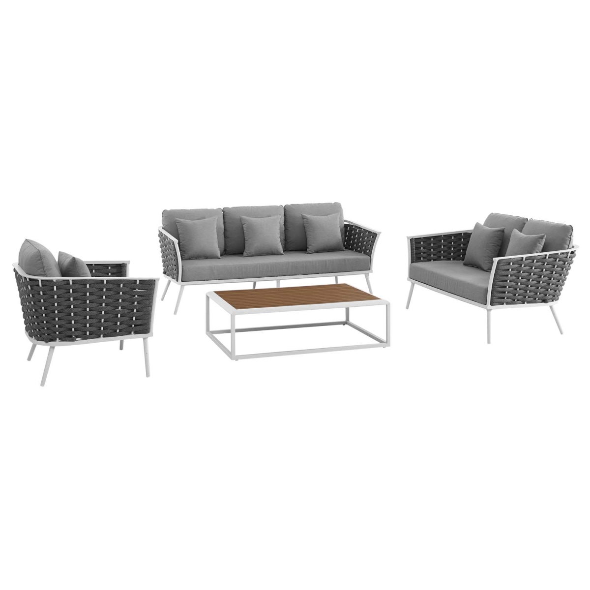 EEI-3161-WHI-GRY-SET Stance Outdoor Patio Aluminum Sectional Sofa Set, White Gray - 4 Piece -  Modway Furniture