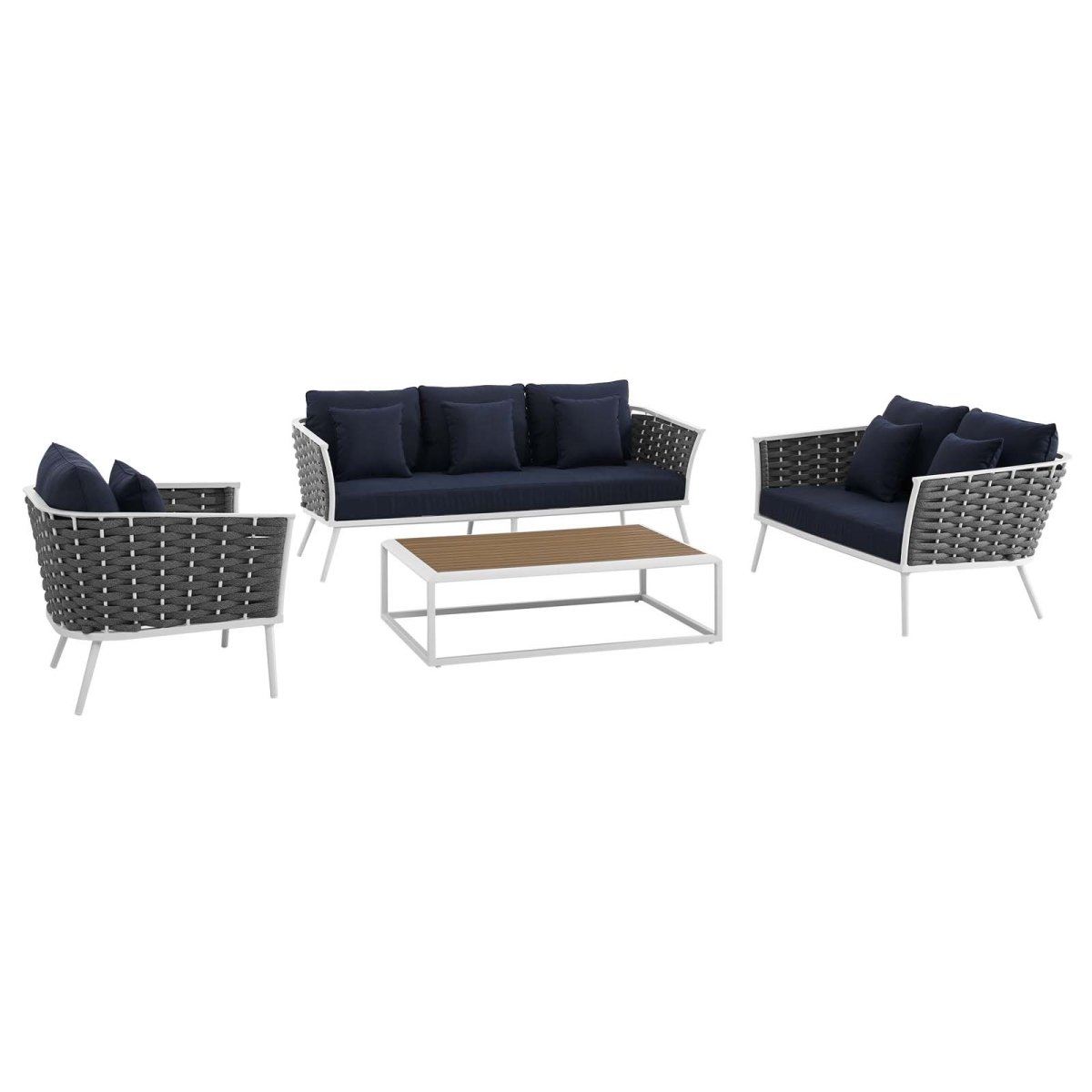 EEI-3161-WHI-NAV-SET Stance Outdoor Patio Aluminum Sectional Sofa Set, White Navy - 4 Piece -  Modway Furniture