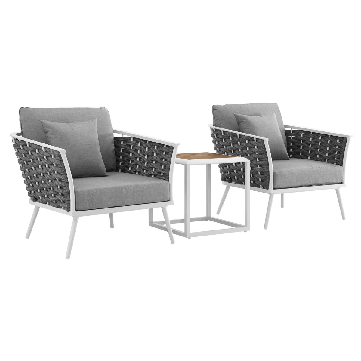 EEI-3163-WHI-GRY-SET Stance Outdoor Patio Aluminum Sectional Sofa Set, White Gray - 3 Piece
