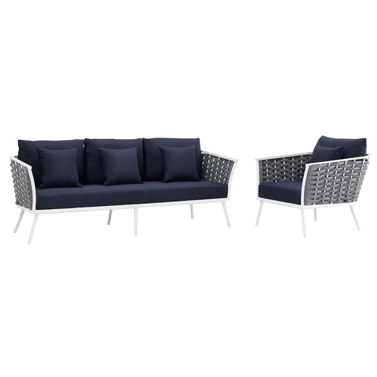 EEI-3164-WHI-NAV-SET Stance Outdoor Patio Aluminum Sectional Sofa Set, White Navy - 2 Piece -  Modway Furniture