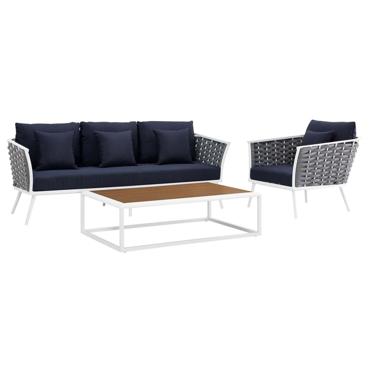 EEI-3166-WHI-NAV-SET Stance Outdoor Patio Aluminum Sectional Sofa Set, White Navy - 3 Piece -  Modway Furniture