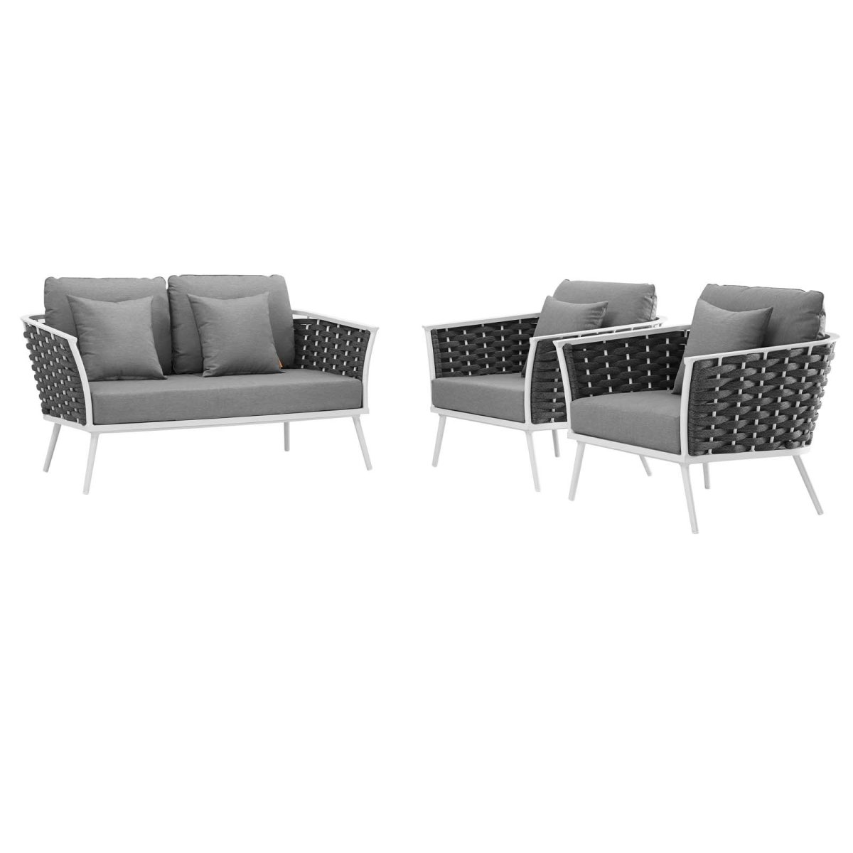 EEI-3170-WHI-GRY-SET Stance Outdoor Patio Aluminum Sectional Sofa Set, White Gray - 3 Piece -  Modway Furniture