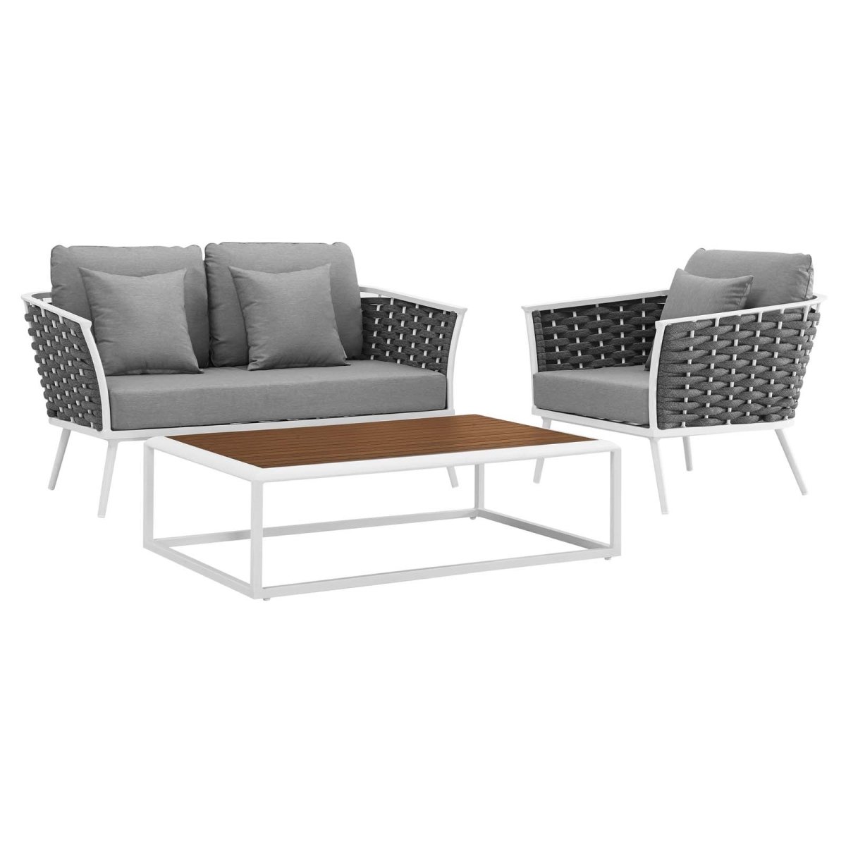 EEI-3171-WHI-GRY-SET Stance Outdoor Patio Aluminum Sectional Sofa Set, White Gray - 3 Piece -  Modway Furniture