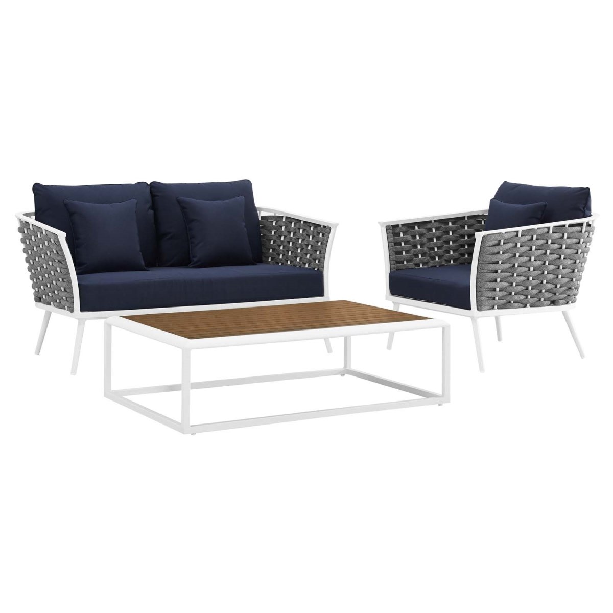 EEI-3171-WHI-NAV-SET Stance Outdoor Patio Aluminum Sectional Sofa Set, White Navy - 3 Piece -  Modway Furniture