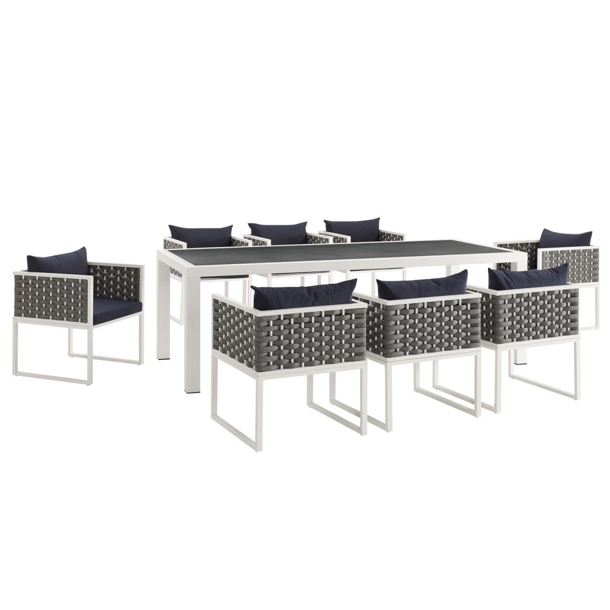 Stance Outdoor Patio Aluminum Dining Set, White Navy - 9 Piece