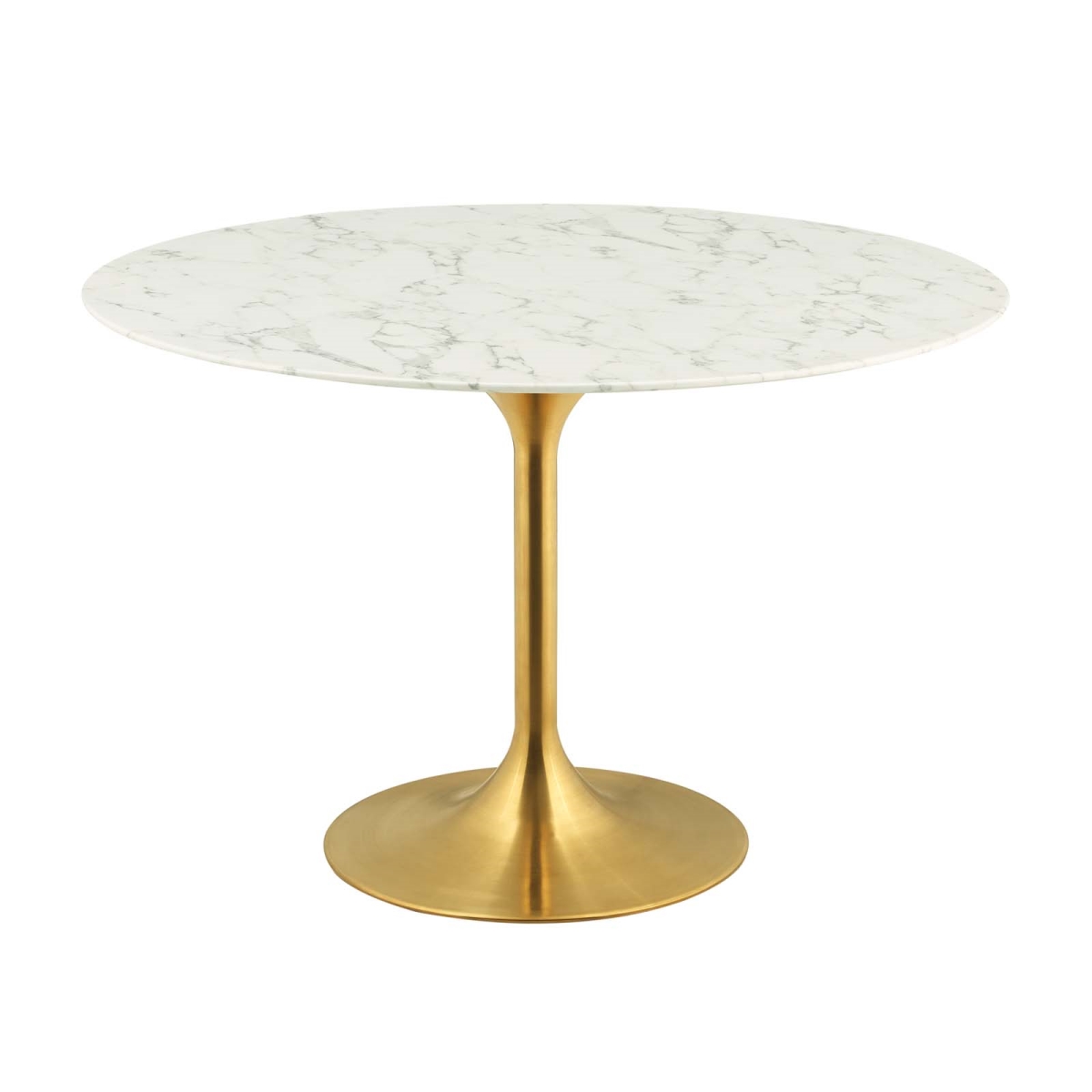 EEI-3232-GLD-WHI 47 in. Lippa Round Artificial Marble Dining Table, Gold & White