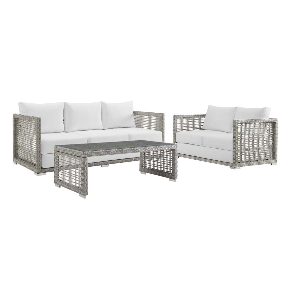 EEI-3598-GRY-WHI-SET Aura Outdoor Patio Wicker Rattan Set, Gray White - 3 Piece