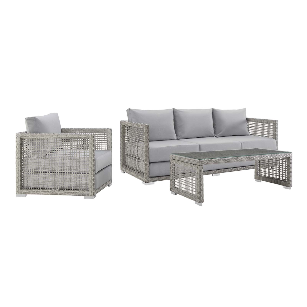 EEI-3599-GRY-GRY-SET 107 in. Aura Outdoor Patio Wicker Rattan Conversation Set, Gray - 3 Piece