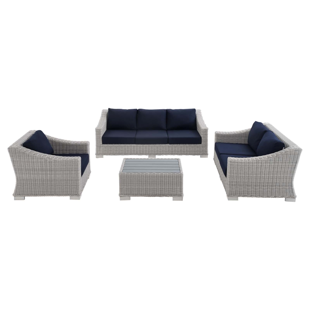 EEI-4355-LGR-NAV Conway Sunbrella Outdoor Patio Wicker Rattan Furniture Set, Light Gray & Navy - 4 Piece -  Modway Furniture