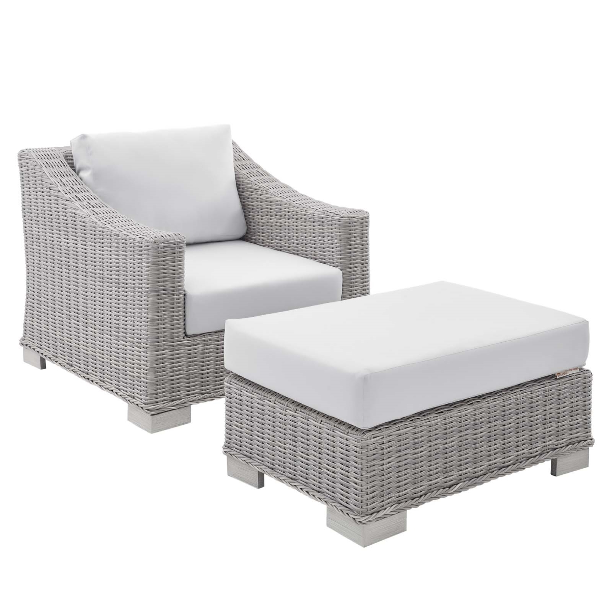 EEI-4354-LGR-WHI Conway Sunbrella Outdoor Patio Wicker Rattan Armchair & Ottoman Set, Light Gray White - 2 Piece -  Modway Furniture