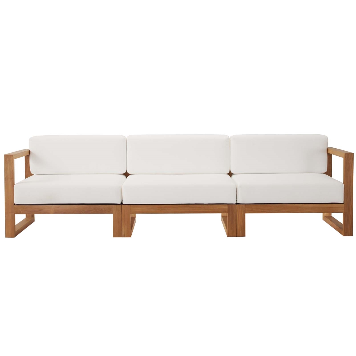 Modway Furniture EEI-4254-NAT-WHI-SET Upland Outdoor Patio Teak Wood Sectional Sofa Set Natural & White - 3 Piece