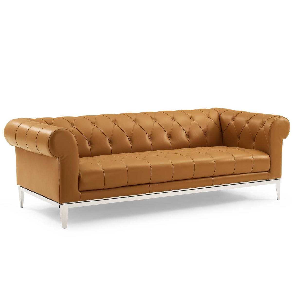 EEI-3441-TAN Idyll Tufted Button Upholstered Leather Chesterfield Sofa, Tan