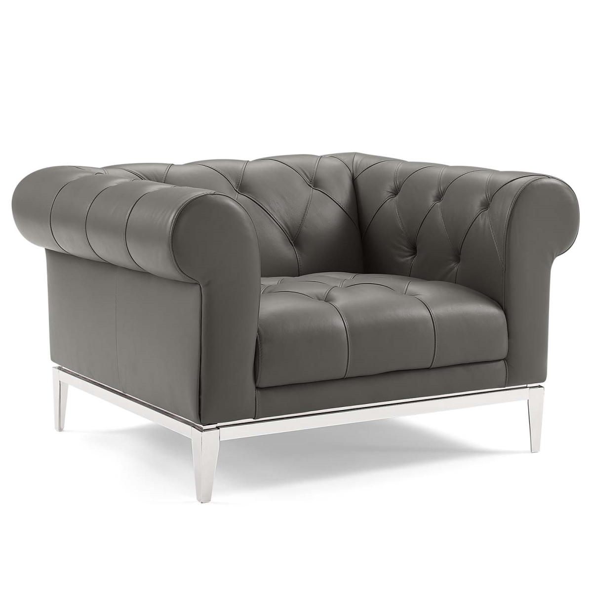 EEI-3443-GRY Idyll Tufted Button Upholstered Leather Chesterfield Armchair, Gray