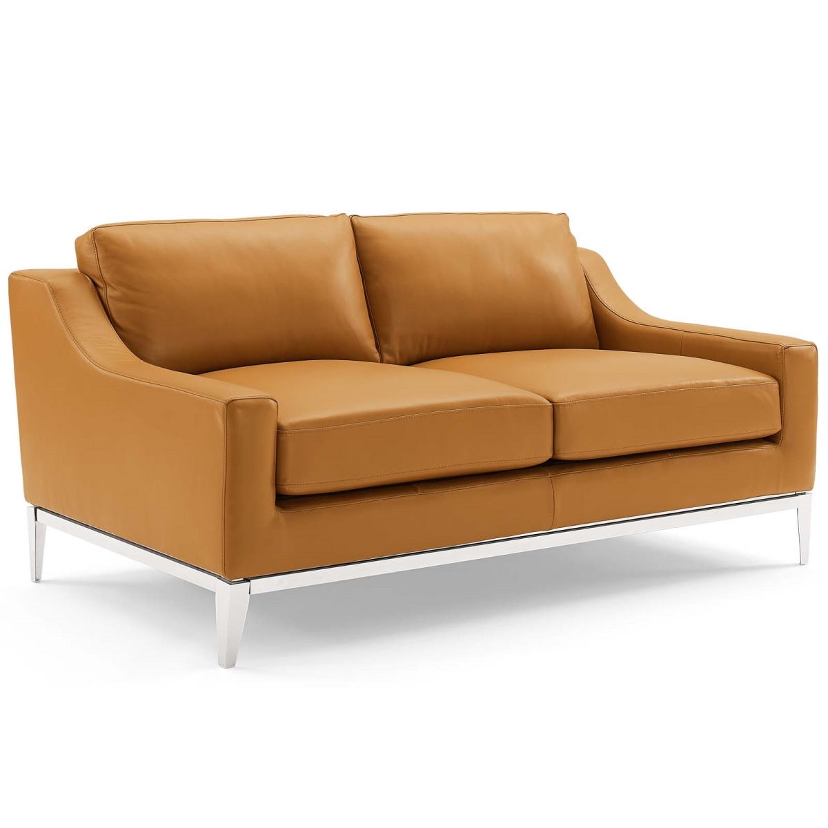 EEI-3445-TAN 64 in. Harness Stainless Steel Base Leather Loveseat, Tan