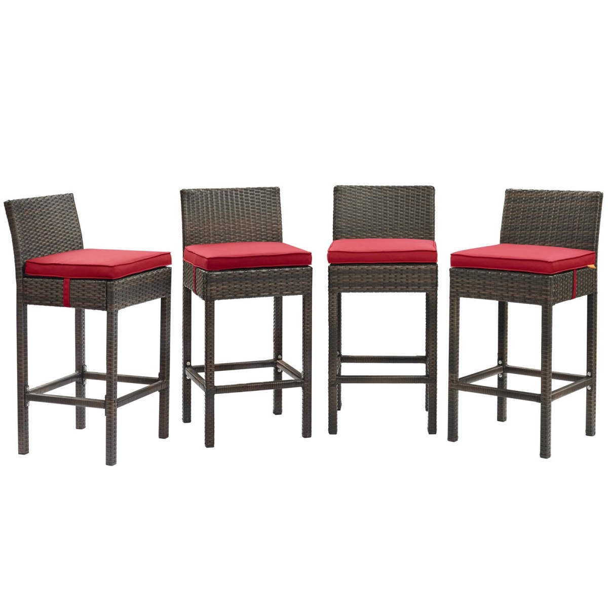 Picture of Modway Furniture EEI-3601-BRN-RED Conduit Bar Stool for Outdoor Patio Wicker Rattan, Brown Red - Set of 4